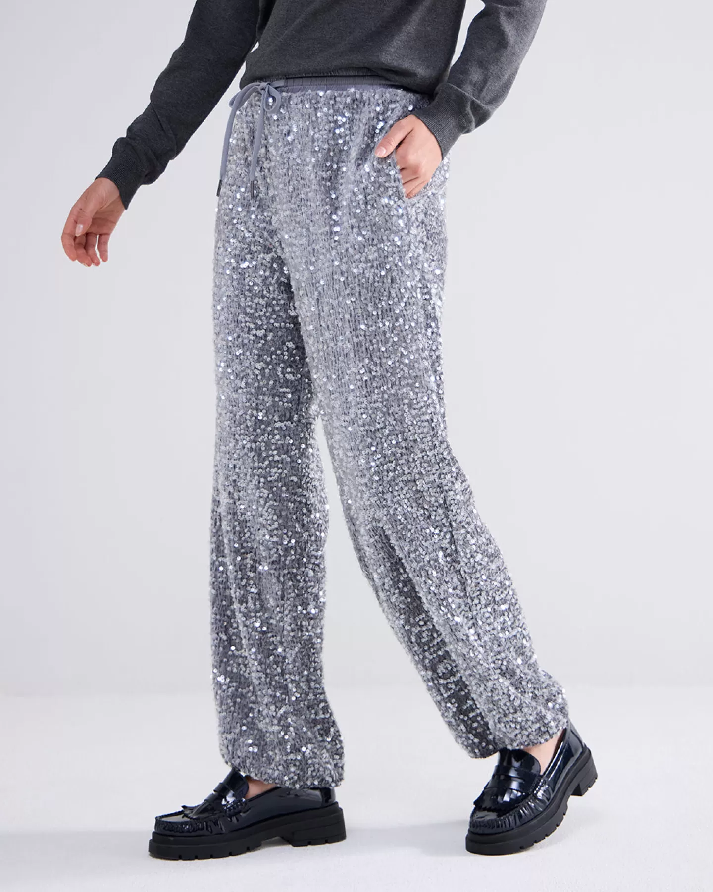 Broeken & Jumpsuits>Summum Broek Pailletten Velours Grijs