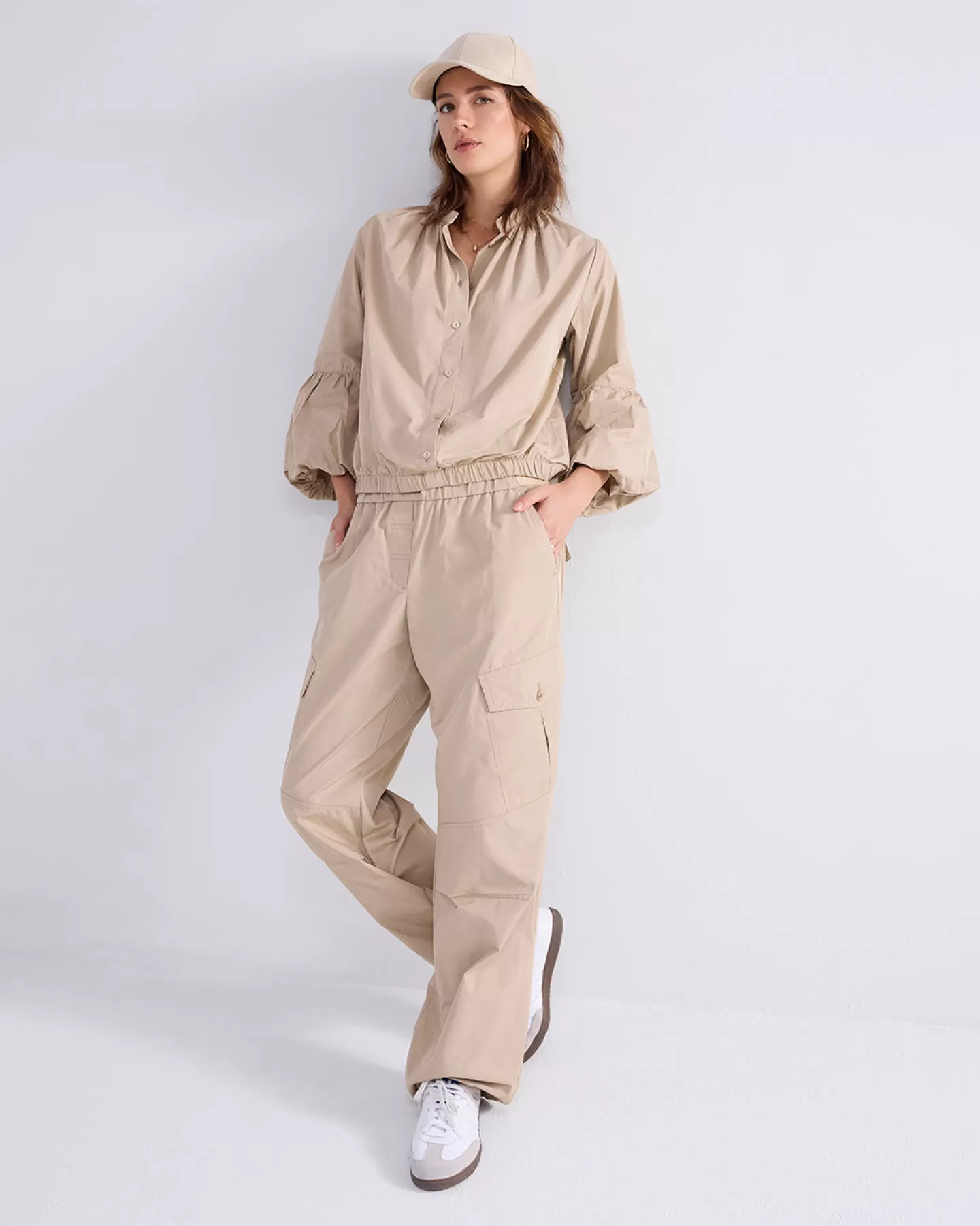 Broeken & Jumpsuits>Summum Cargo Broek Met Elastiek Crème