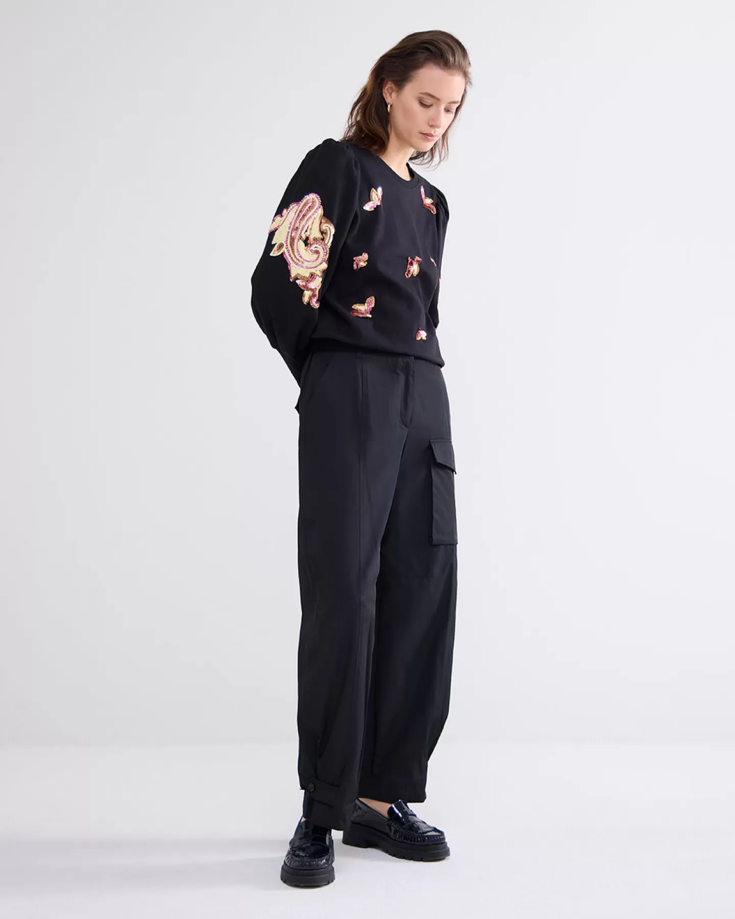 Broeken & Jumpsuits>Summum Cargobroek Taft Zwart