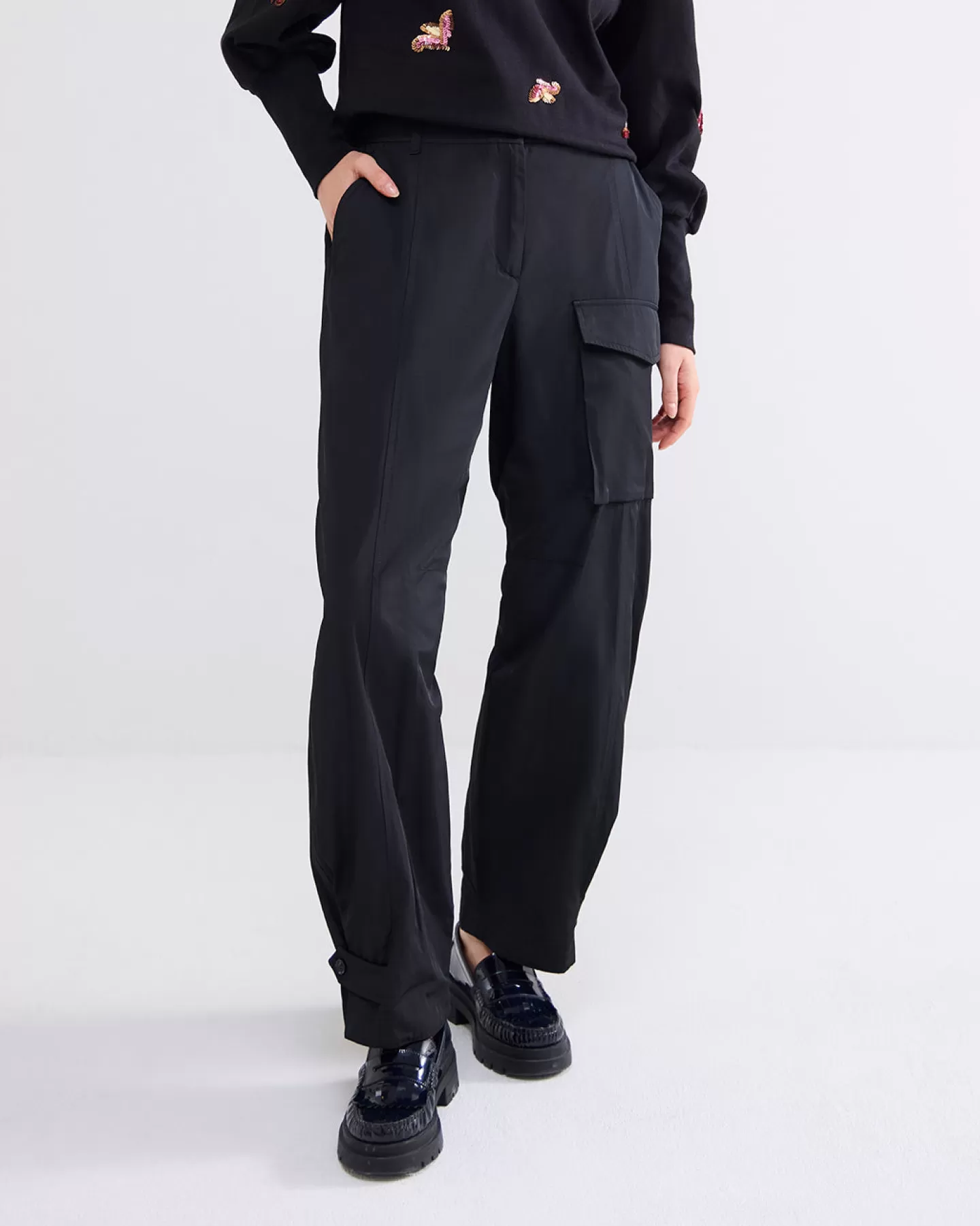 Broeken & Jumpsuits>Summum Cargobroek Taft Zwart