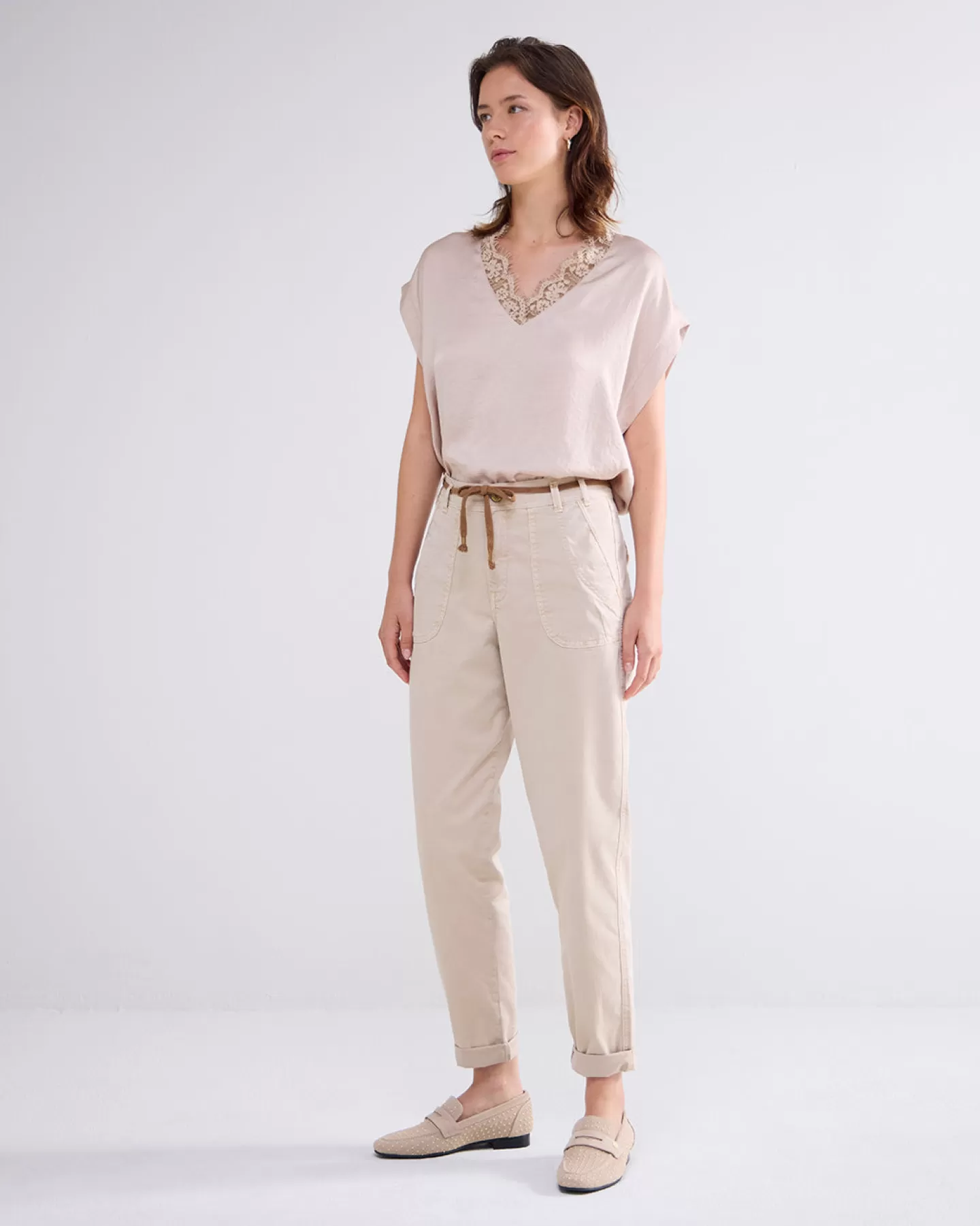 Broeken & Jumpsuits>Summum Casual Broek Met Koord Crème