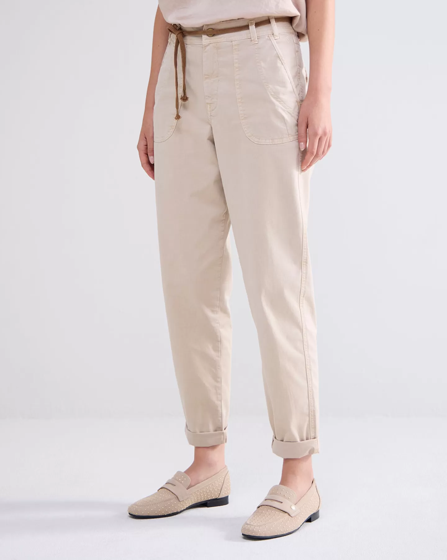 Broeken & Jumpsuits>Summum Casual Broek Met Koord Crème