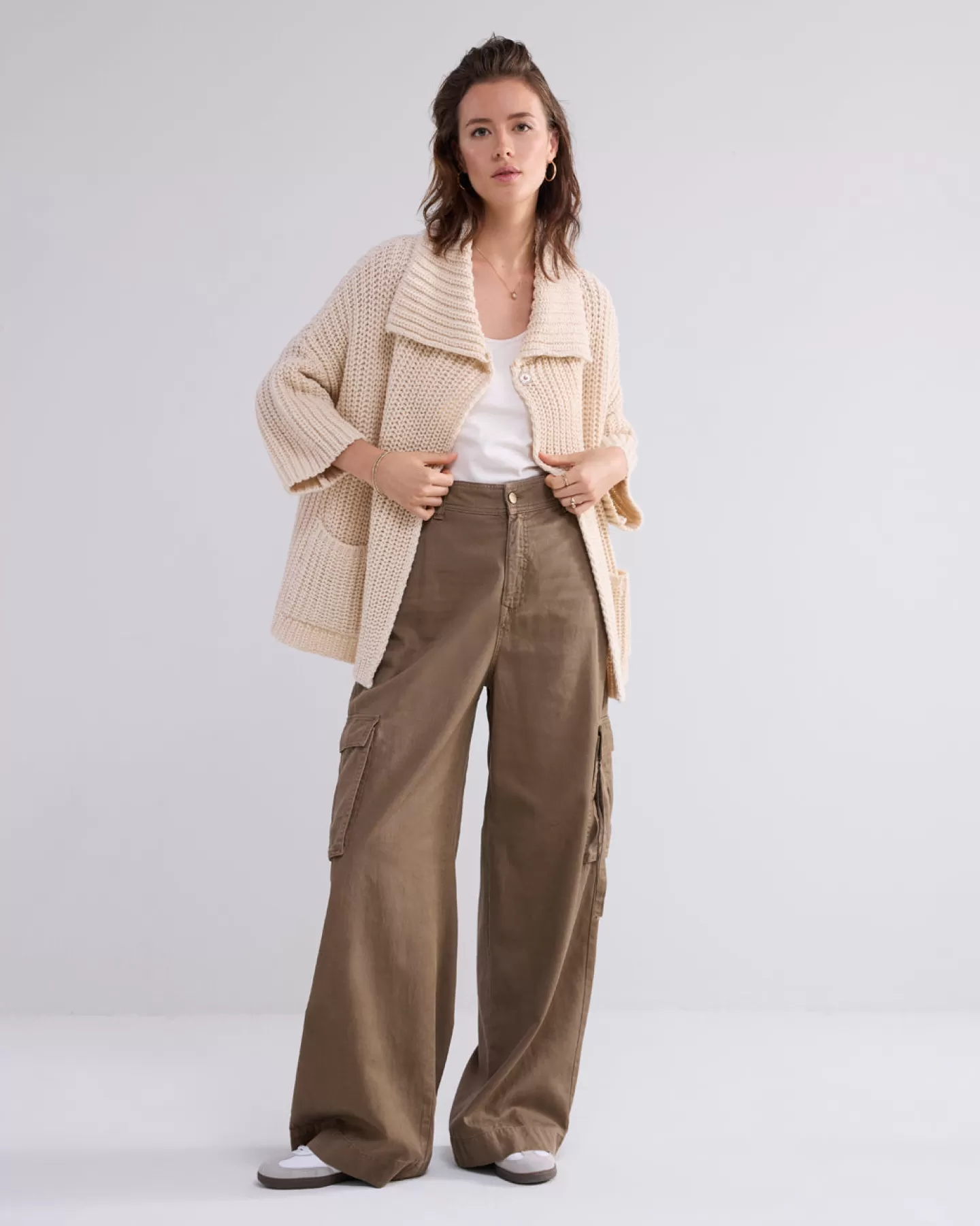 Truien & Vesten>Summum Chunky Gebreid Vest Crème