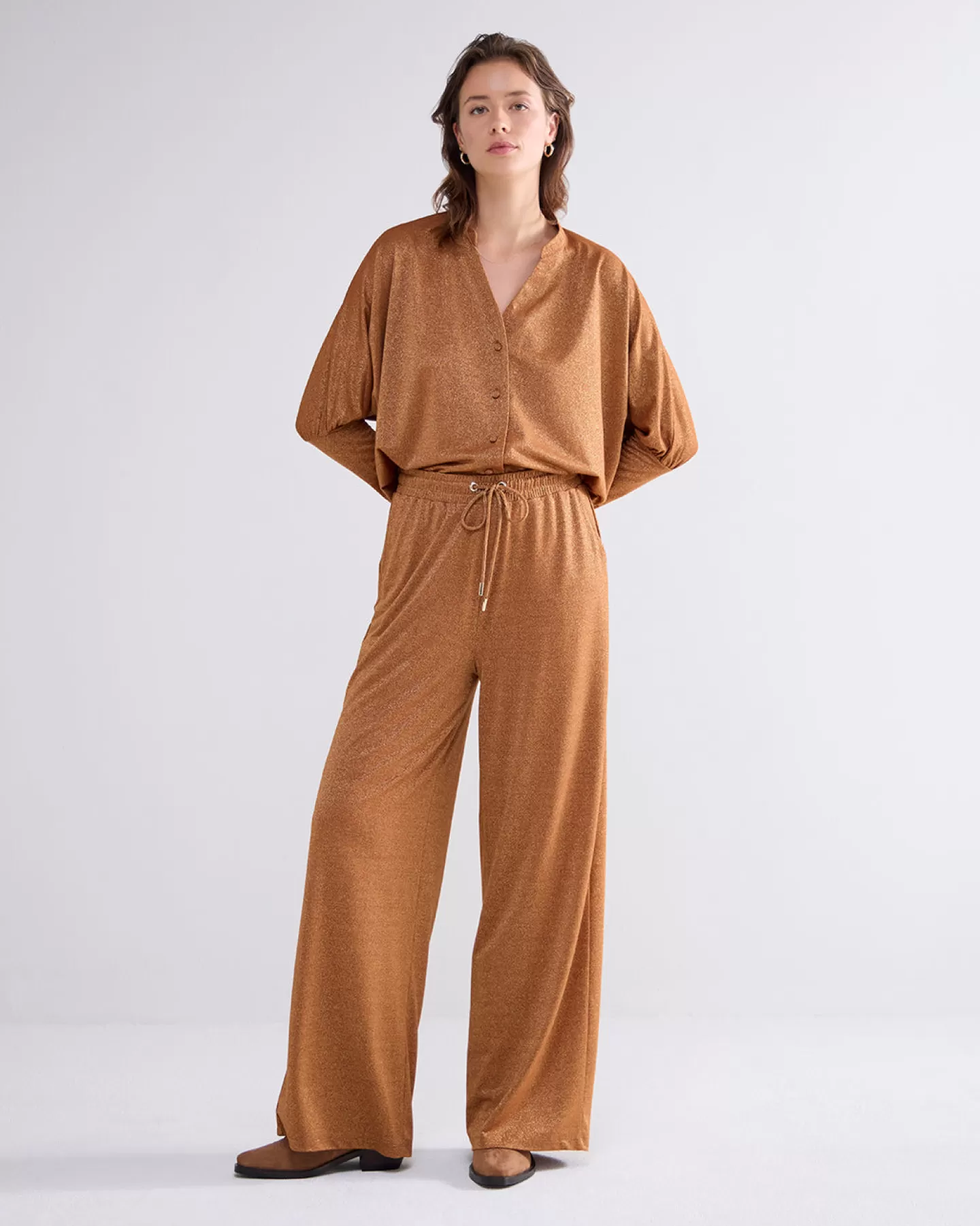 Broeken & Jumpsuits>Summum Comfy Wijde Broek Bruin