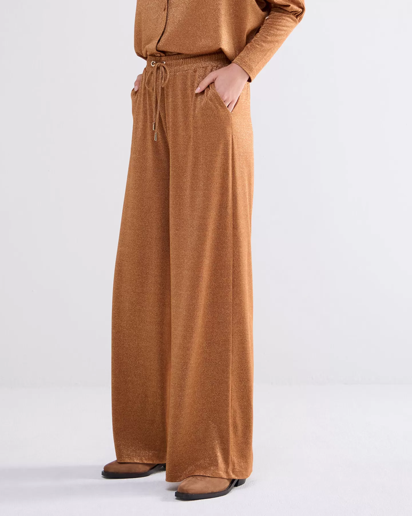Broeken & Jumpsuits>Summum Comfy Wijde Broek Bruin