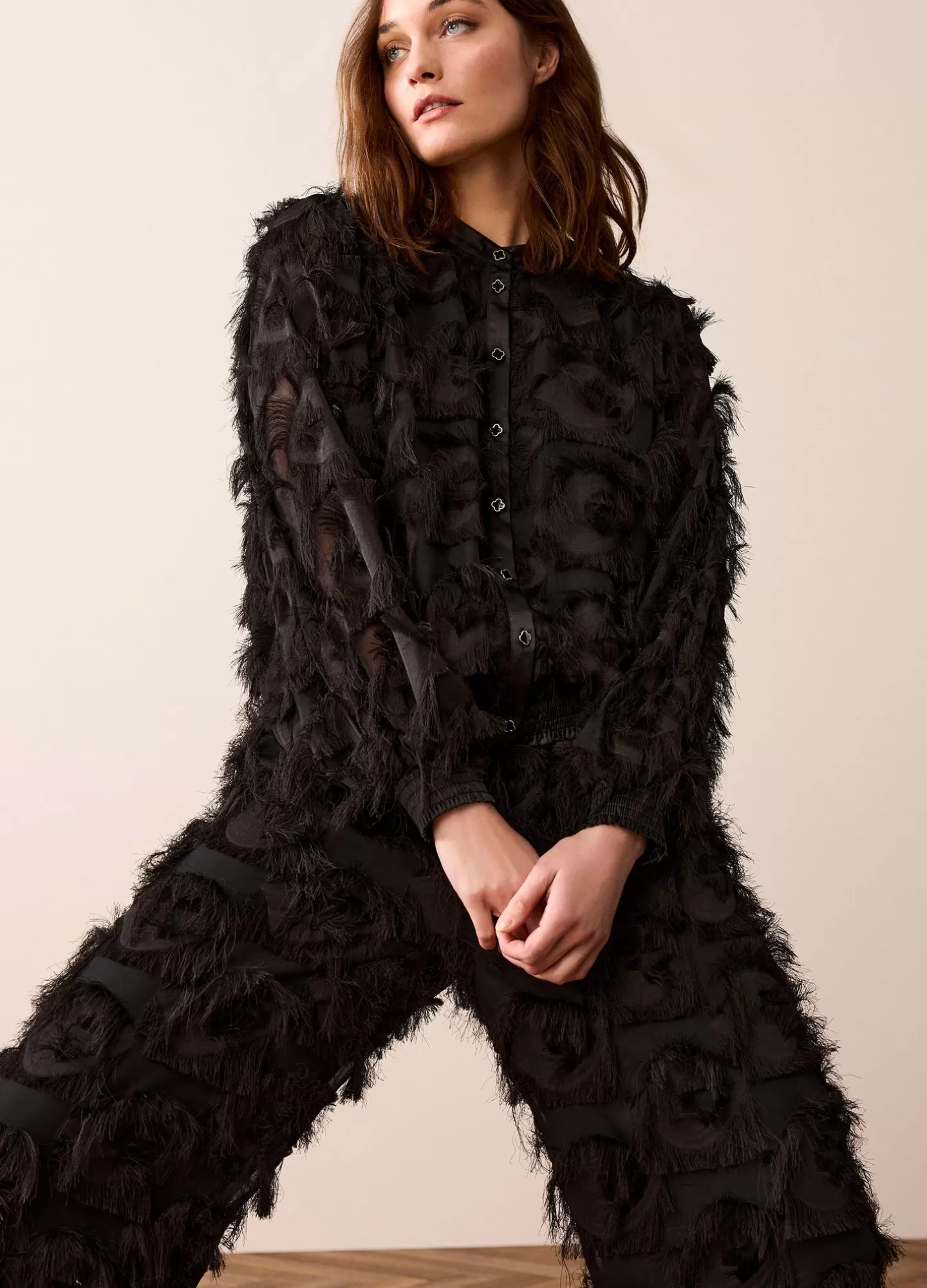Blouses>Summum Fluffy Blouse Met Franjes Zwart
