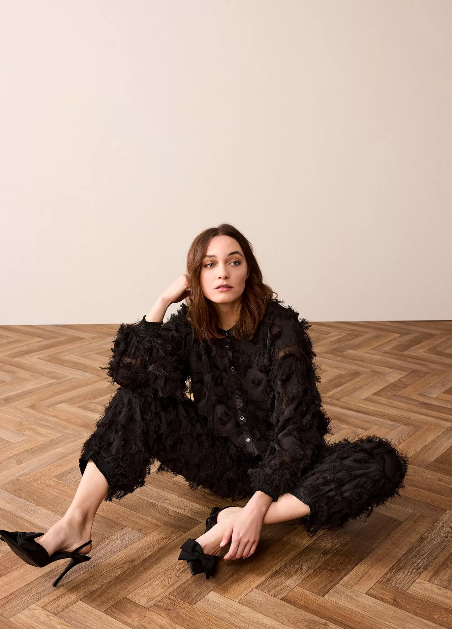 Blouses>Summum Fluffy Blouse Met Franjes Zwart