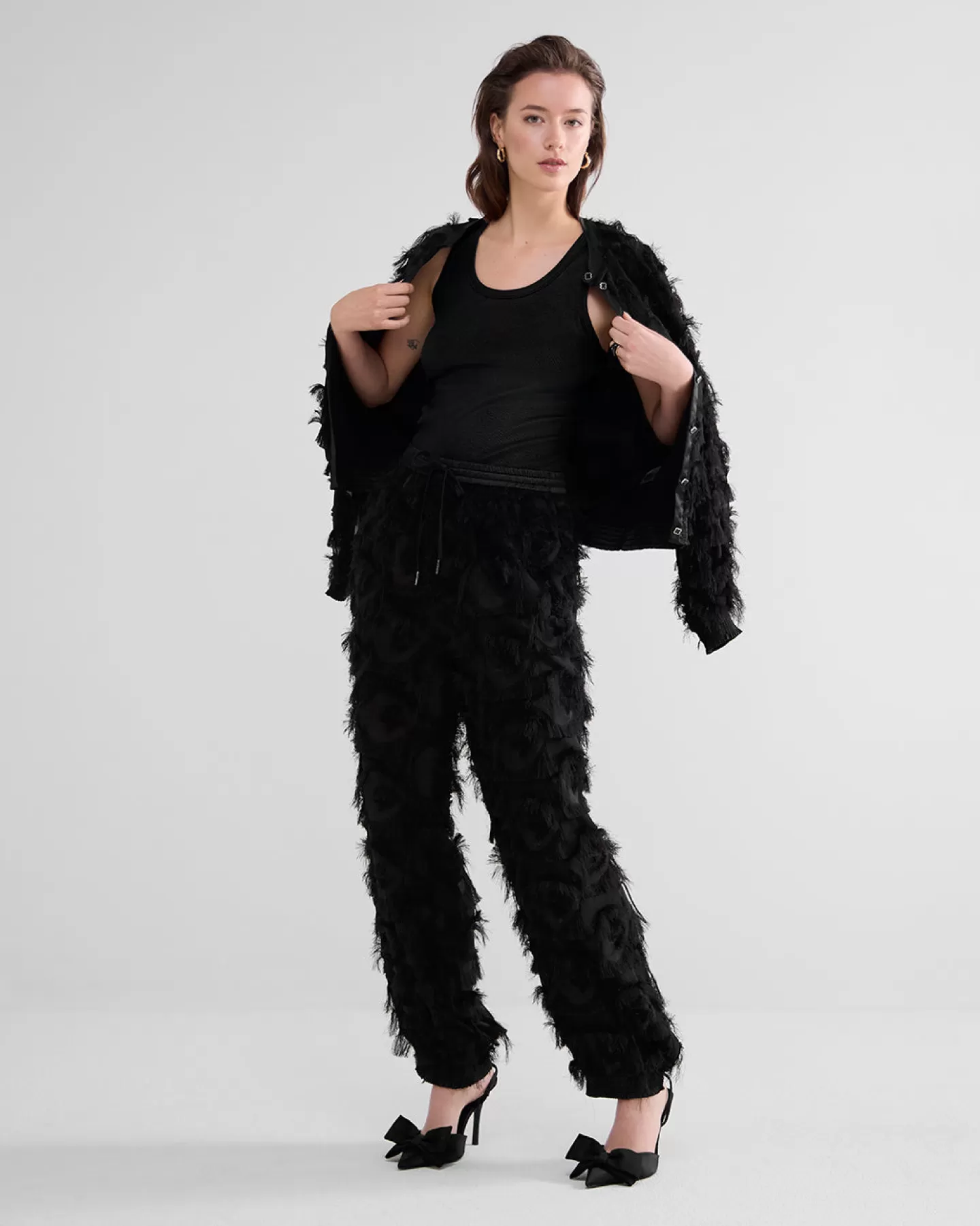Broeken & Jumpsuits>Summum Fluffy Broek Met Franjes Zwart