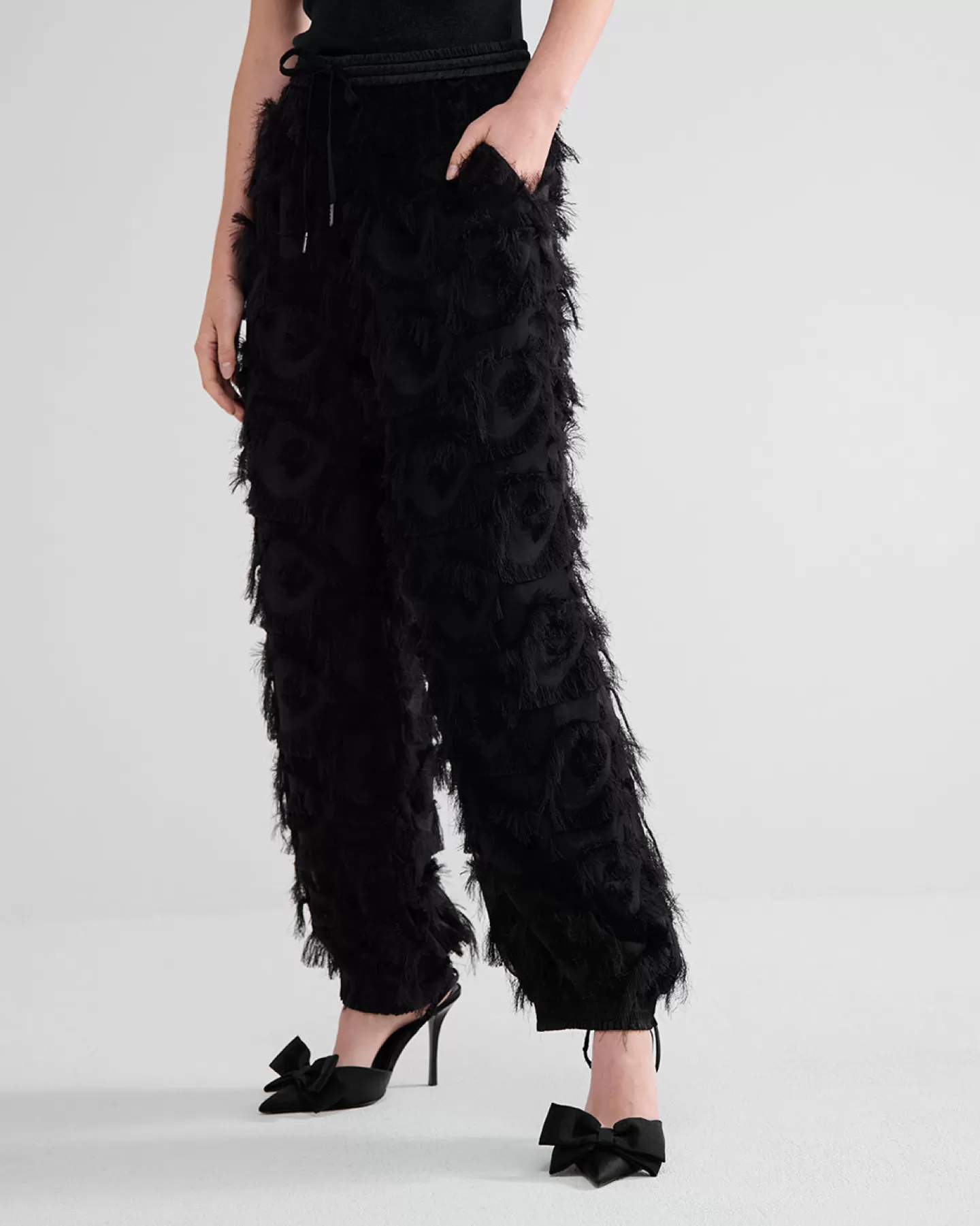 Broeken & Jumpsuits>Summum Fluffy Broek Met Franjes Zwart