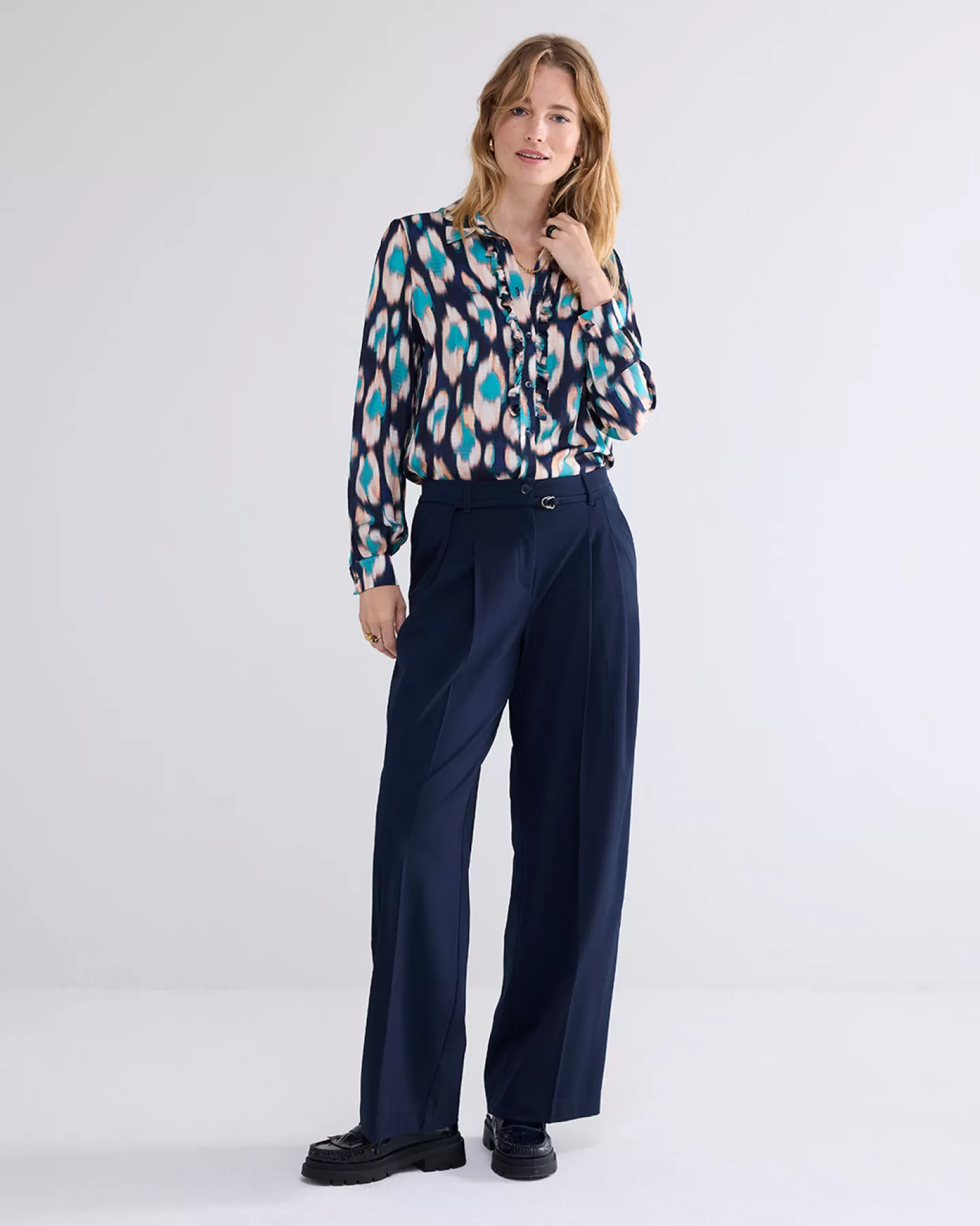 Blouses>Summum Ikat Blouse Met Ruches Blauw