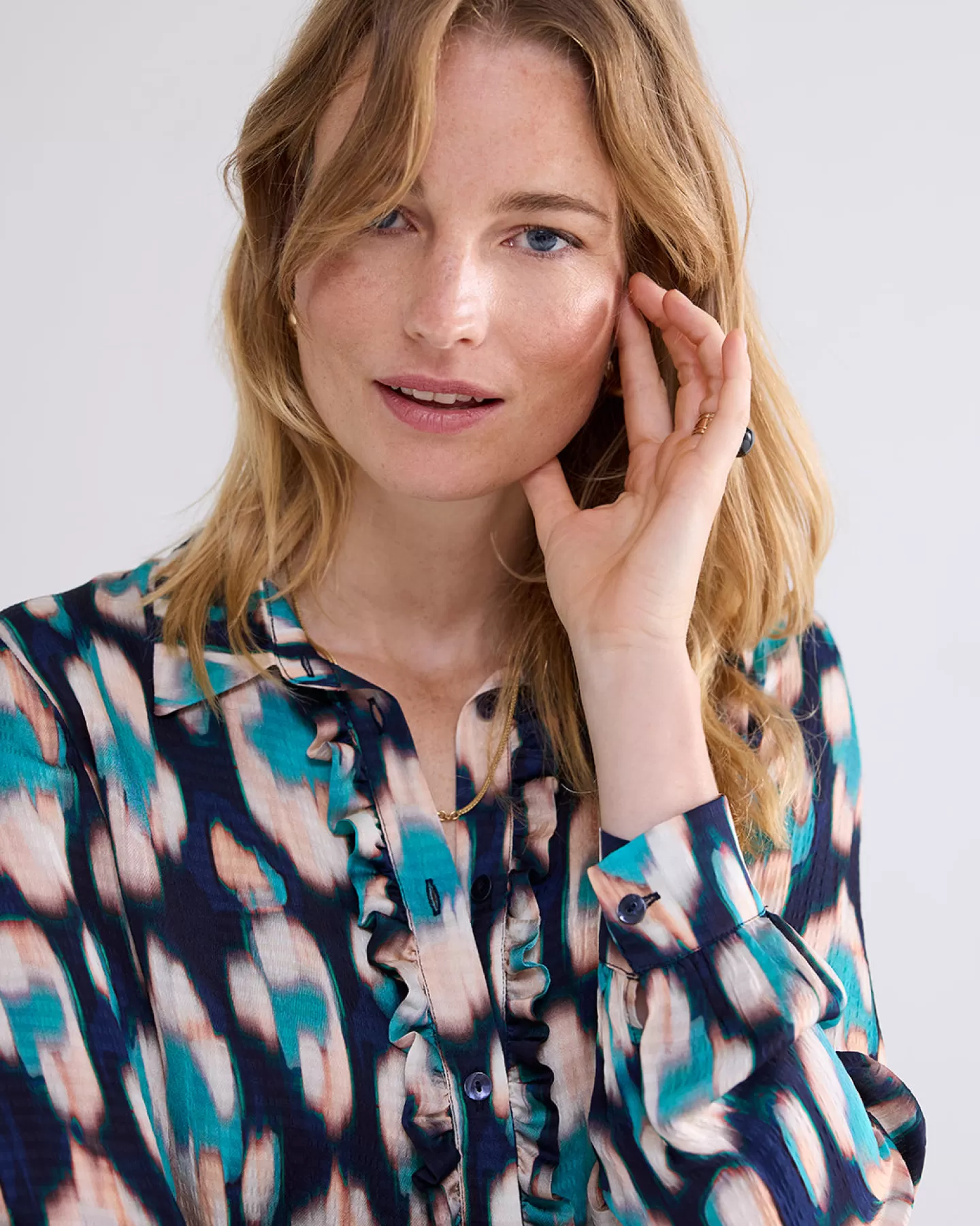 Blouses>Summum Ikat Blouse Met Ruches Blauw