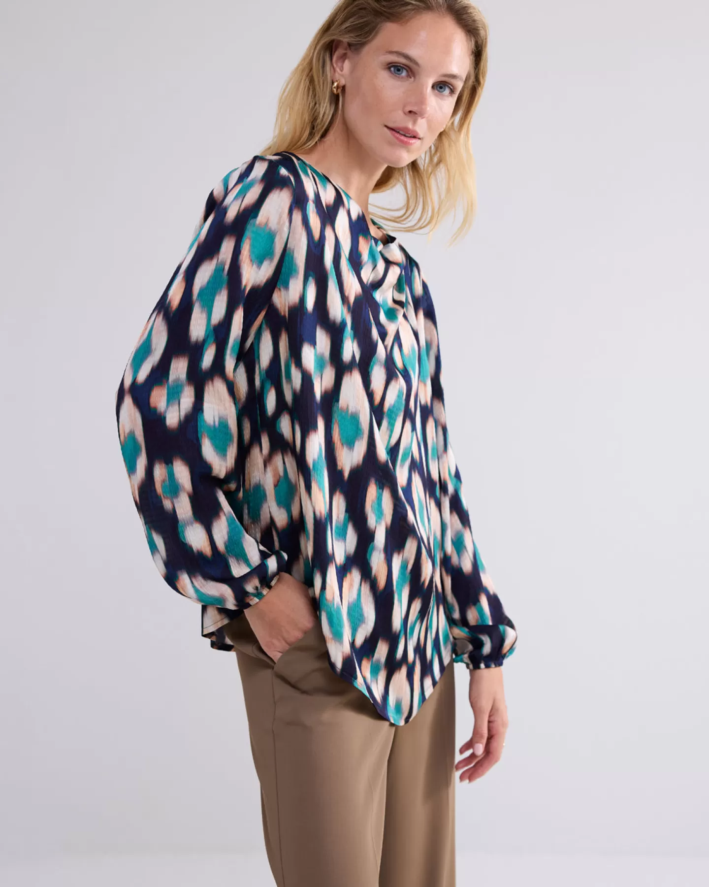 Blouses>Summum Ikat Top Watervalhals Blauw