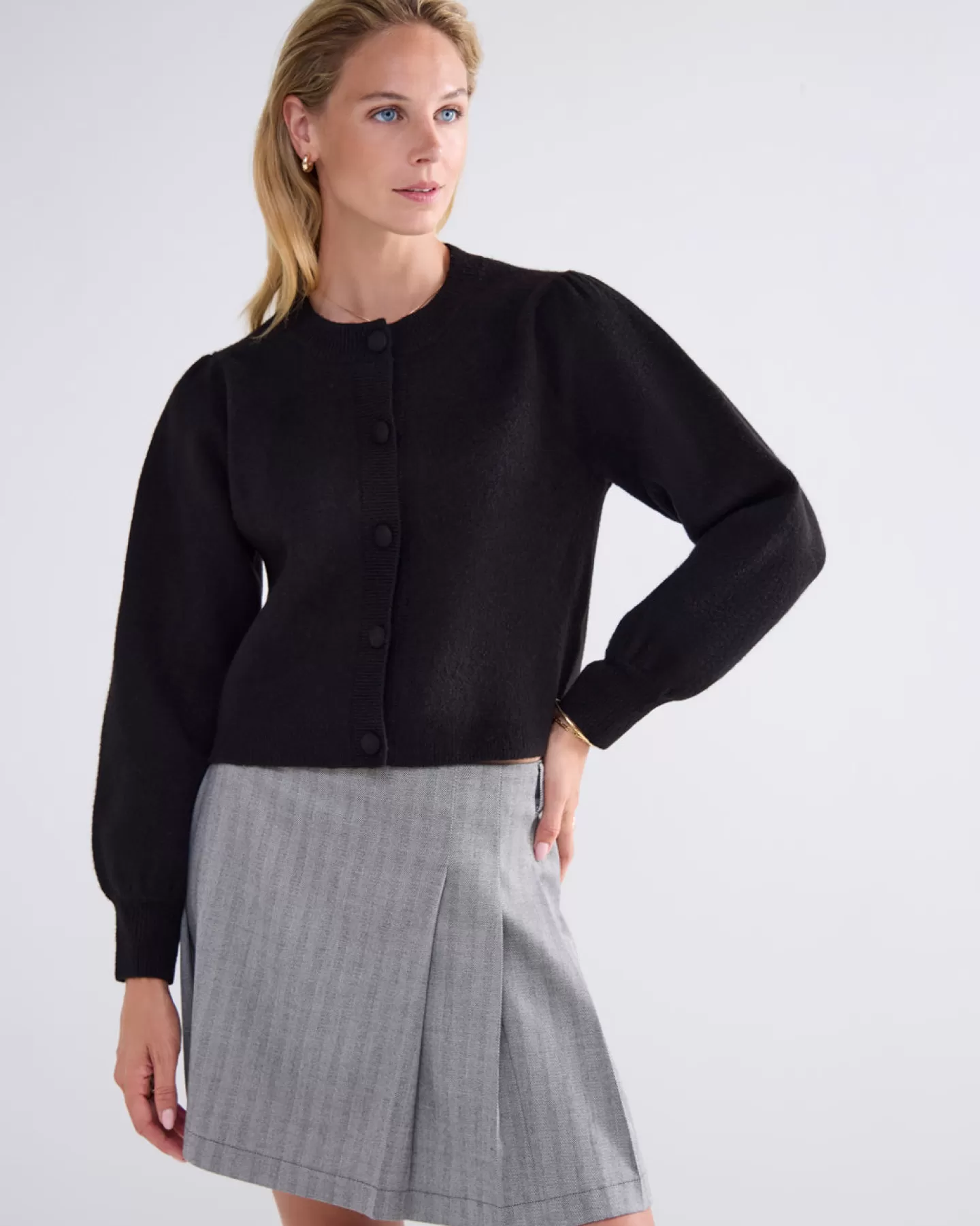 Truien & Vesten>Summum Kort Vest Met Pofmouwen Zwart