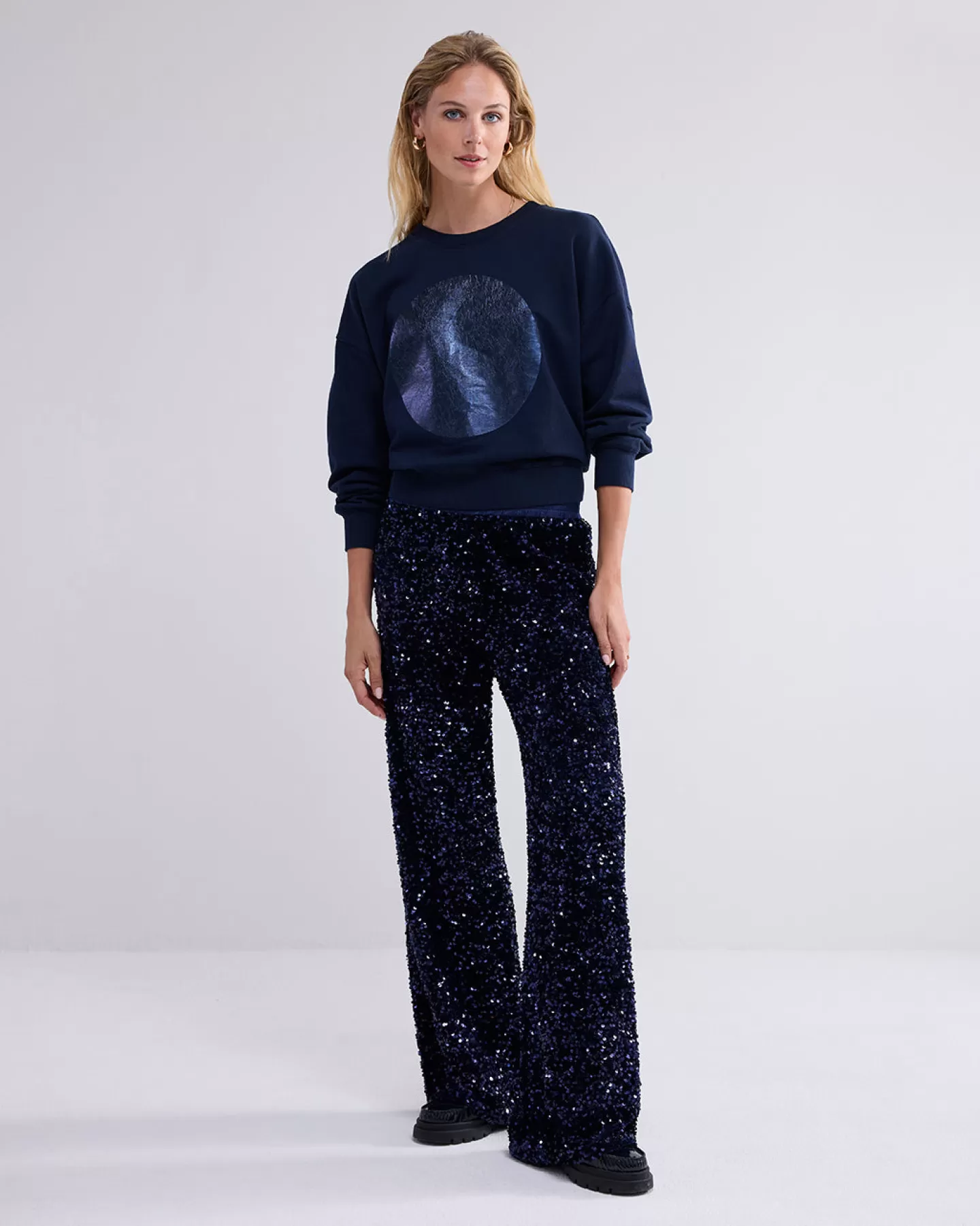 Broeken & Jumpsuits>Summum Lange Broek Paillettenstof Blauw
