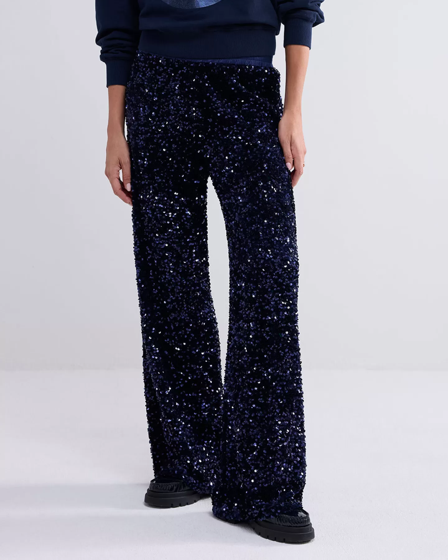 Broeken & Jumpsuits>Summum Lange Broek Paillettenstof Blauw