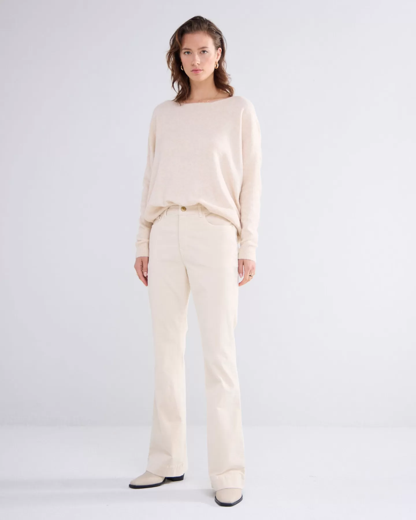 Broeken & Jumpsuits>Summum Lichte Flared Broek Crème