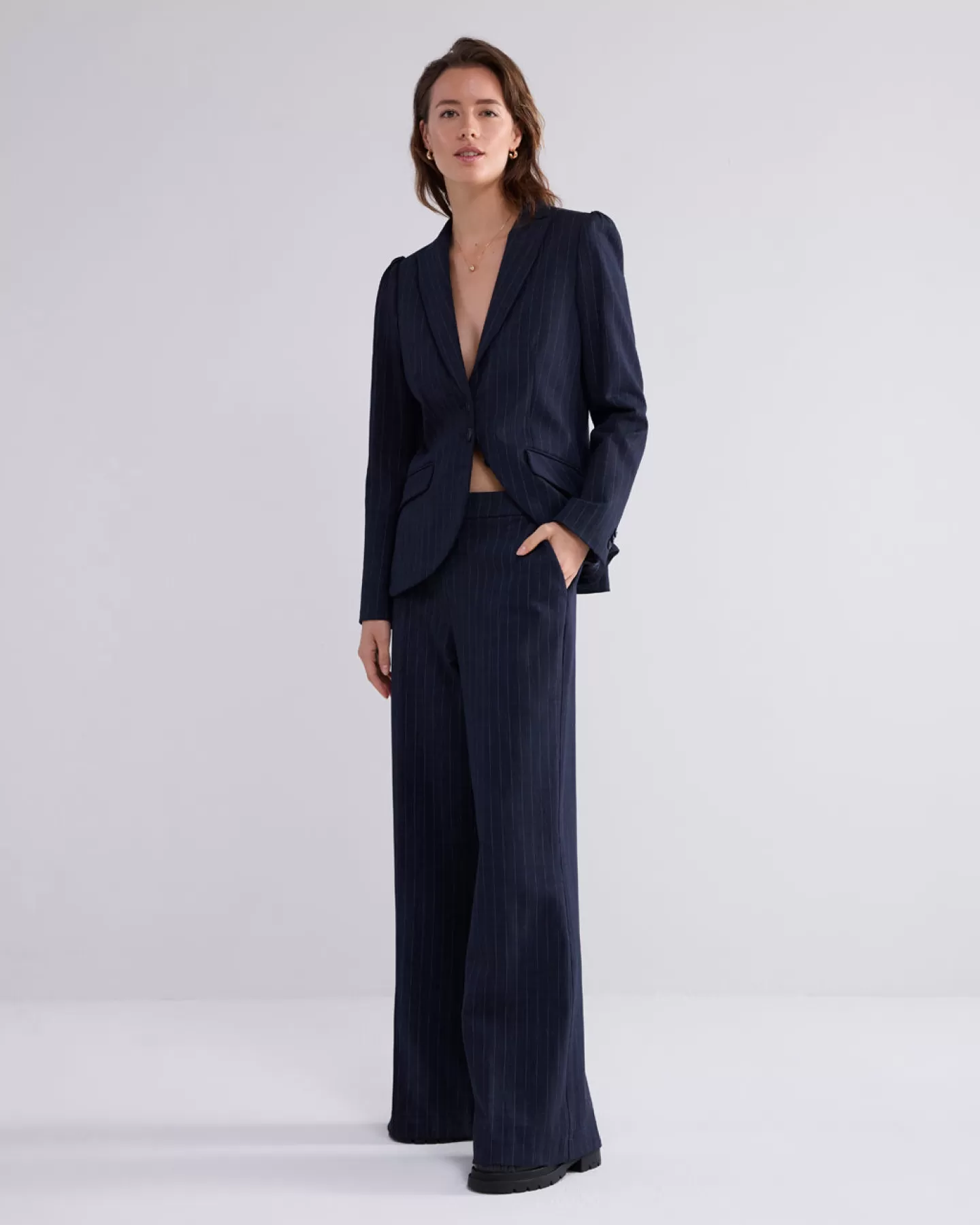Broeken & Jumpsuits>Summum Lichte Flared Streepjesbroek Blauw