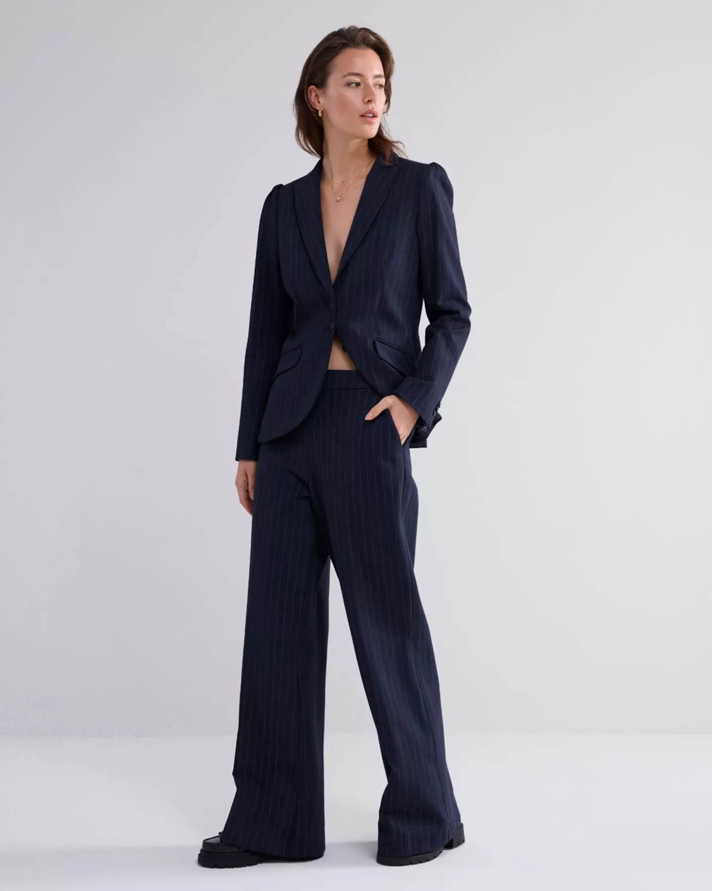 Broeken & Jumpsuits>Summum Lichte Flared Streepjesbroek Blauw