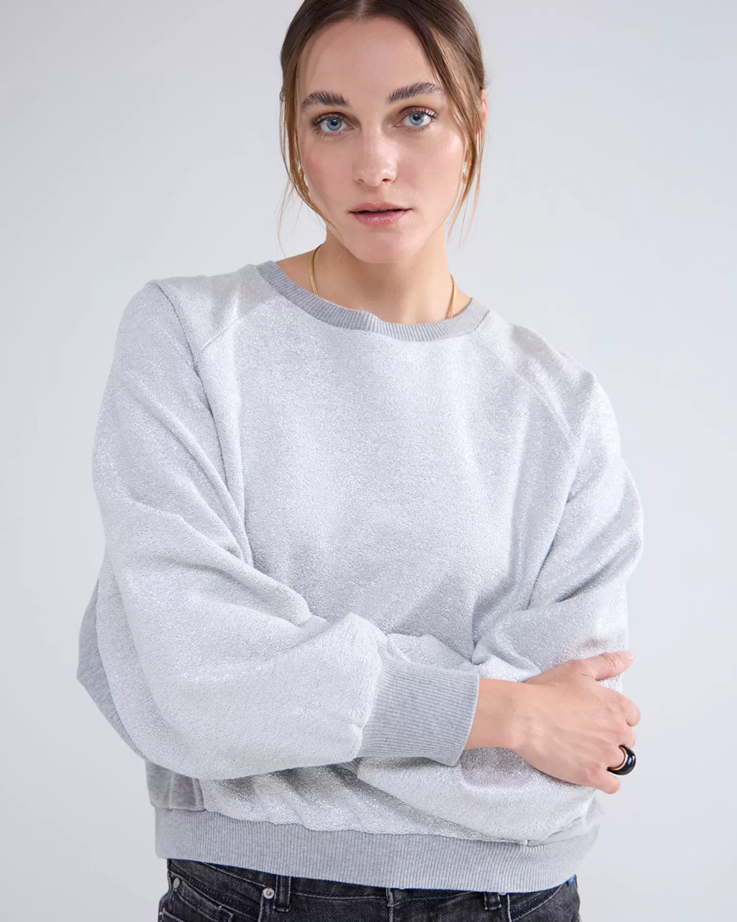 Truien & Vesten>Summum Metallic Sweatshirt Ronde Hals Grijs