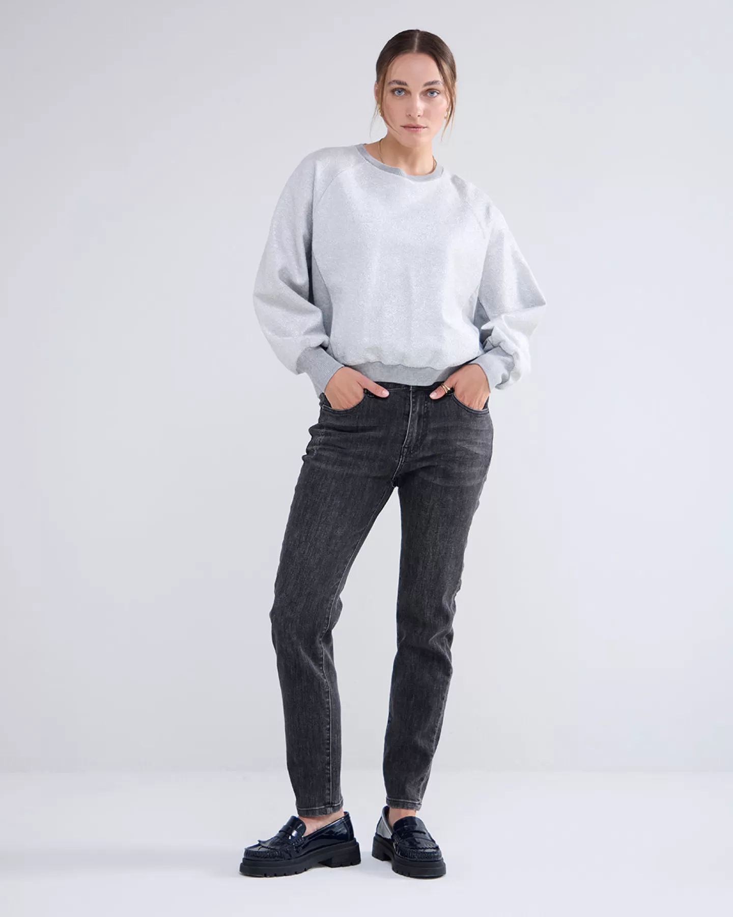 Truien & Vesten>Summum Metallic Sweatshirt Ronde Hals Grijs
