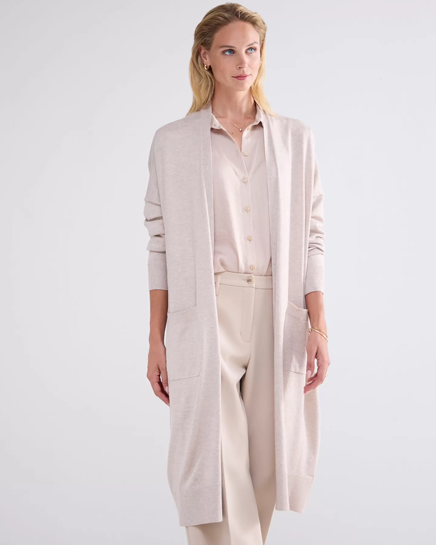 Truien & Vesten>Summum Oversized Lang Vest Crème