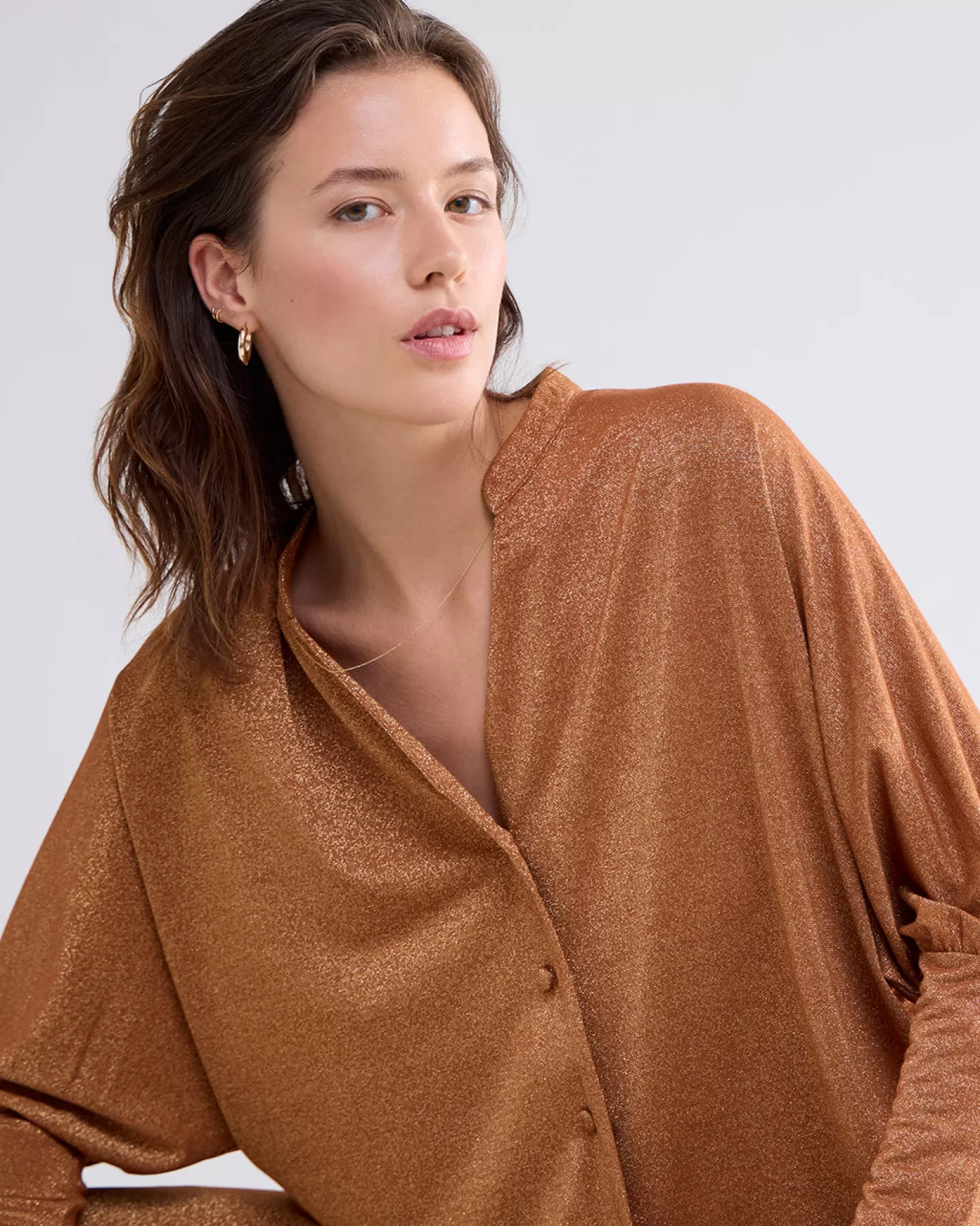 Blouses>Summum Oversized Vestje Metallic Bruin