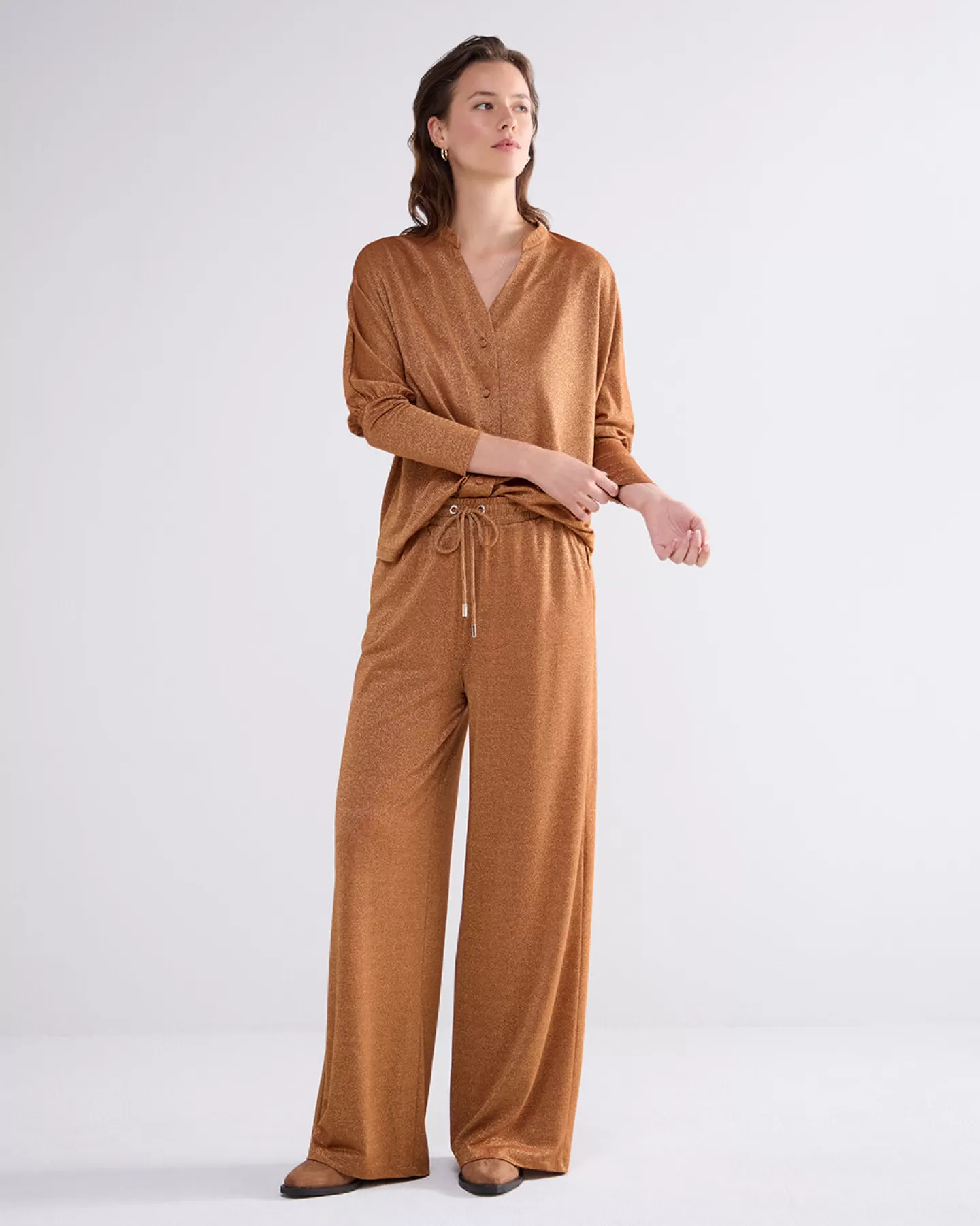 Blouses>Summum Oversized Vestje Metallic Bruin