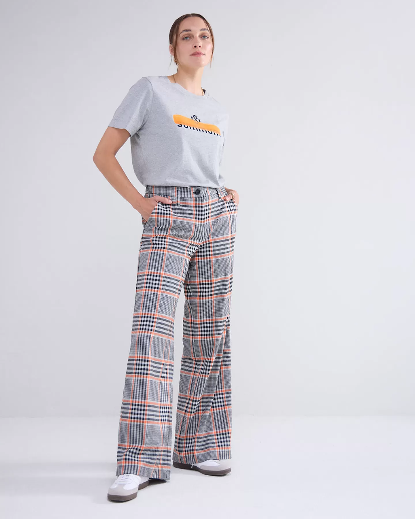 Broeken & Jumpsuits>Summum Ruitjesbroek Met Wijde Pijp Multicolor