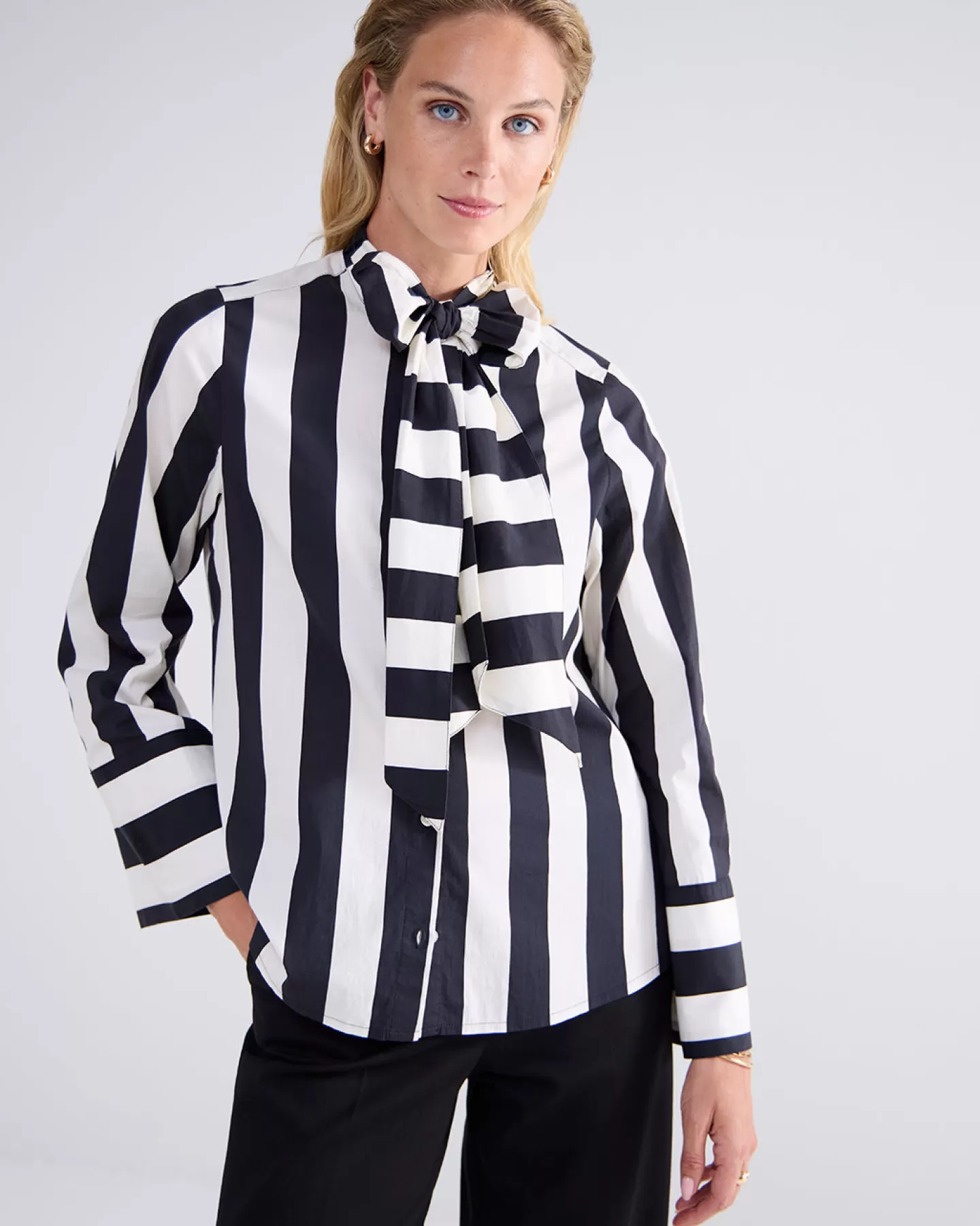 Blouses>Summum Streepjesblouse Met Strik Zwart