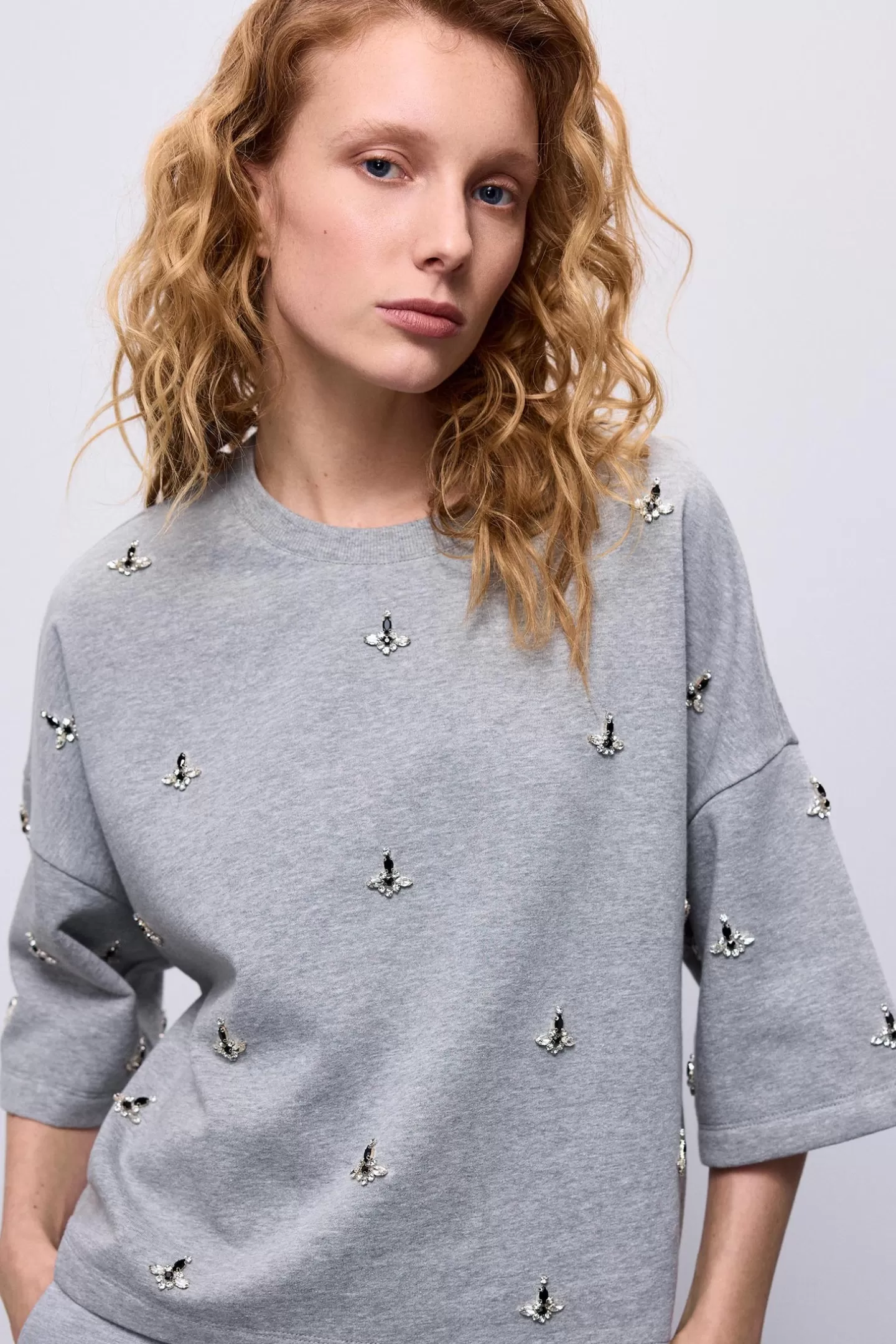 Truien & Vesten>Summum Sweat-top Met Strass Grijs