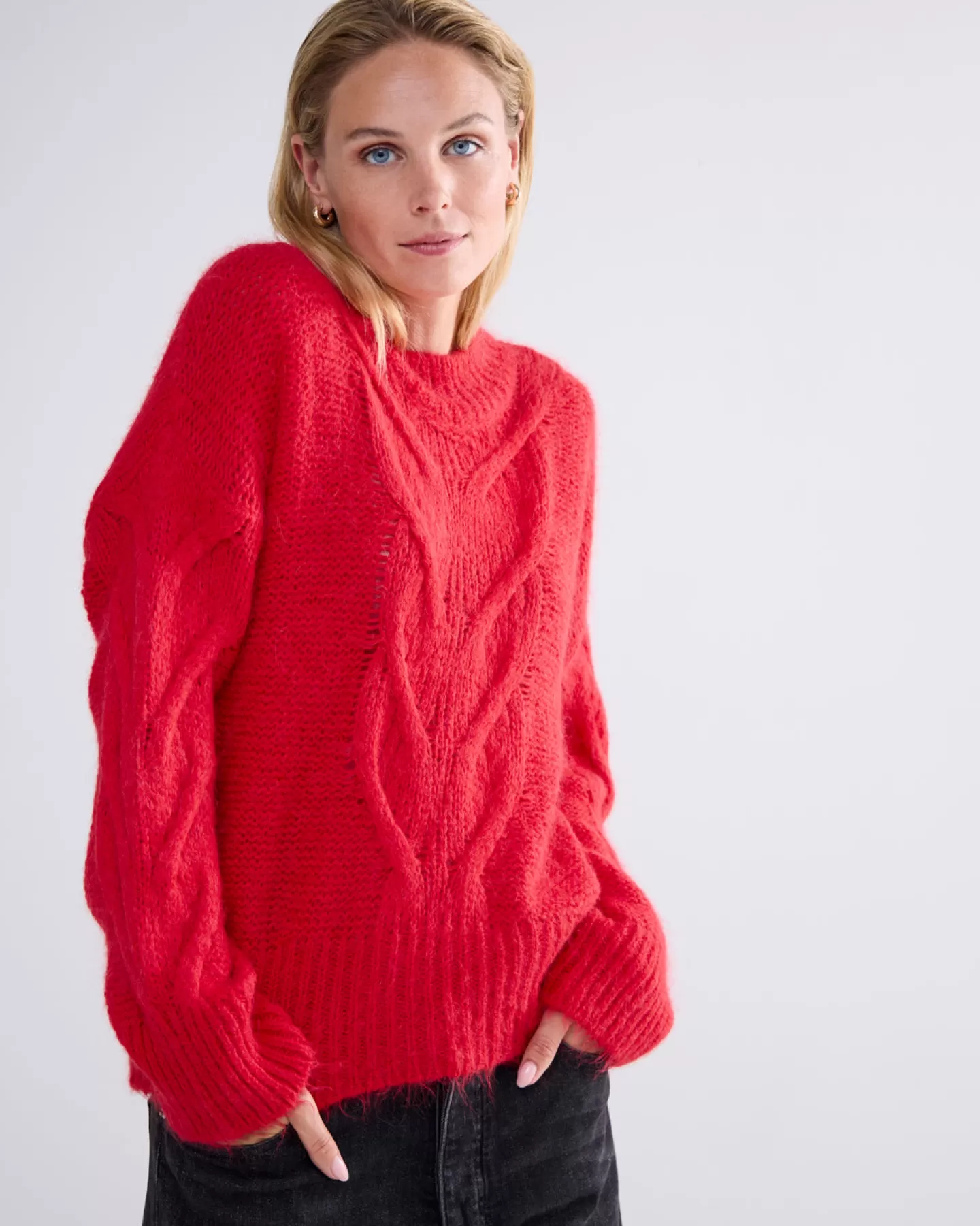Truien & Vesten>Summum Trui Met Kabelpatroon Rood