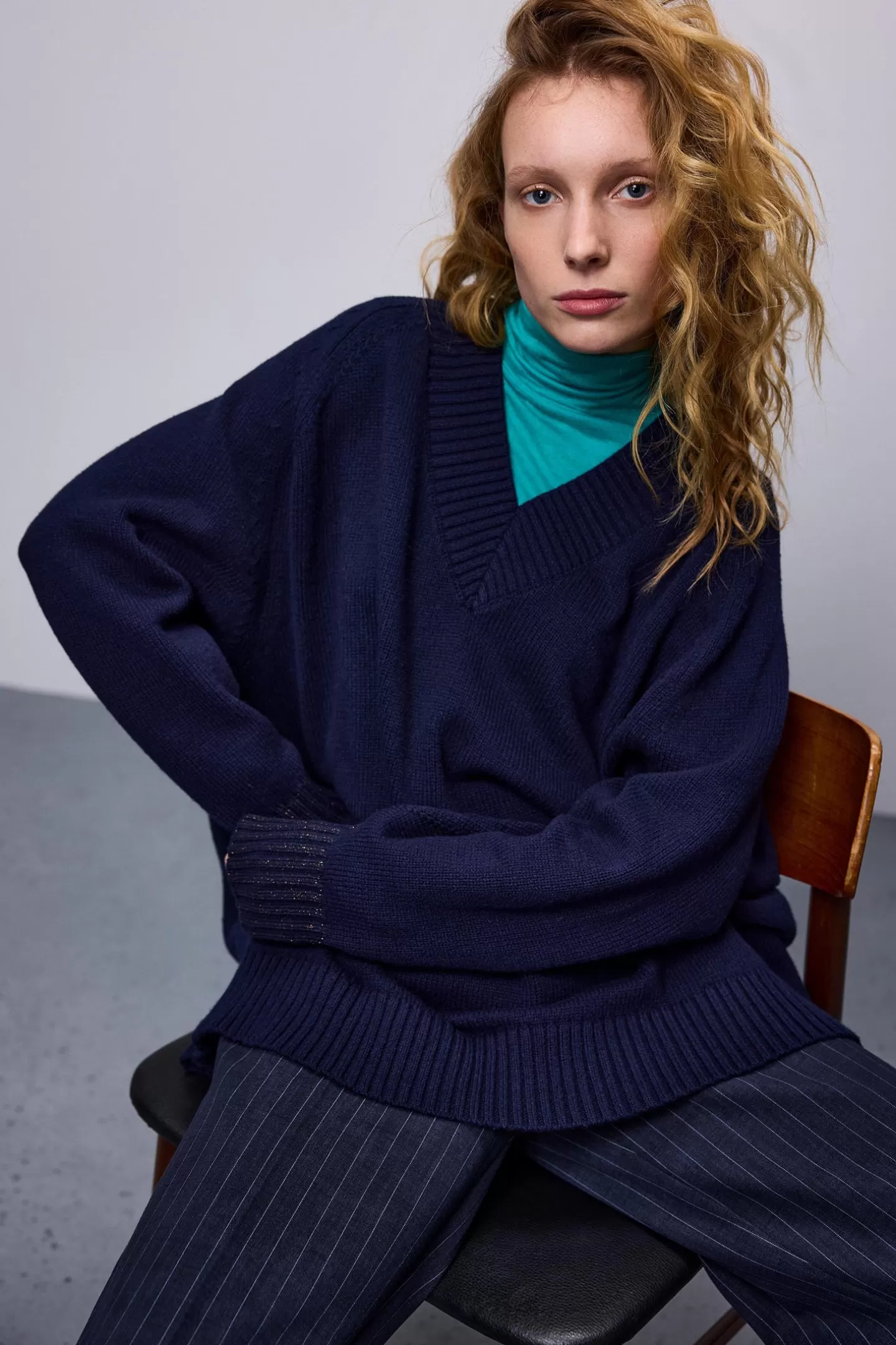 Truien & Vesten>Summum V-hals Sweater Met Lurex Blauw