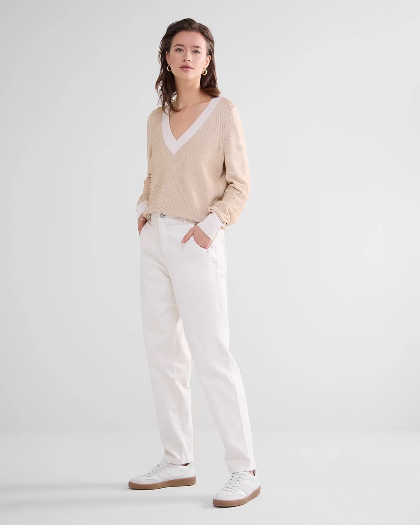 Truien & Vesten>Summum V-hals Trui Met Lurex Crème