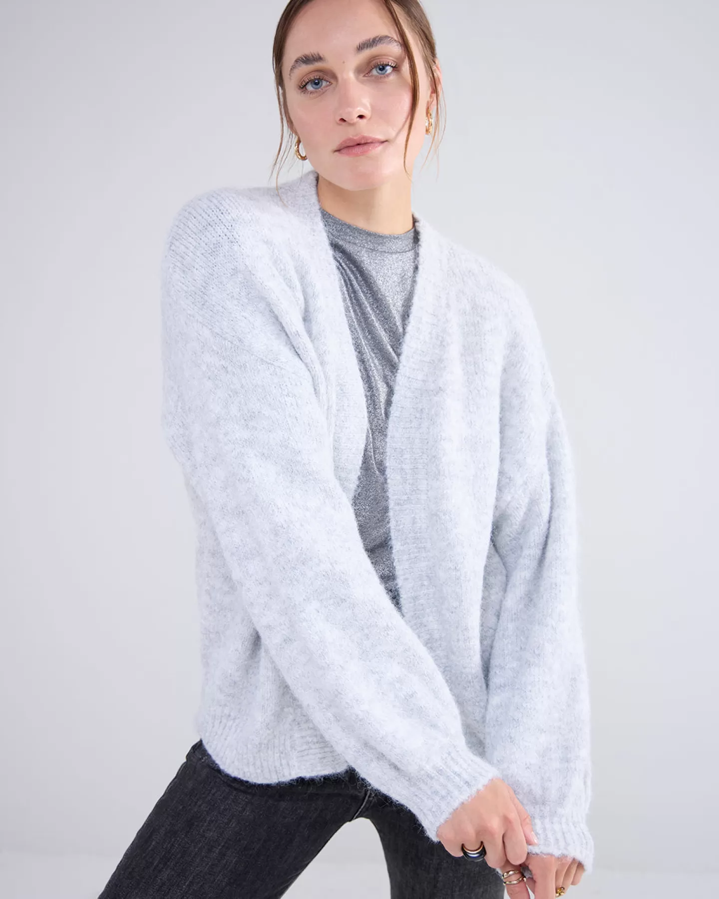 Truien & Vesten>Summum Zacht Vest Met Pofmouwen Grijs