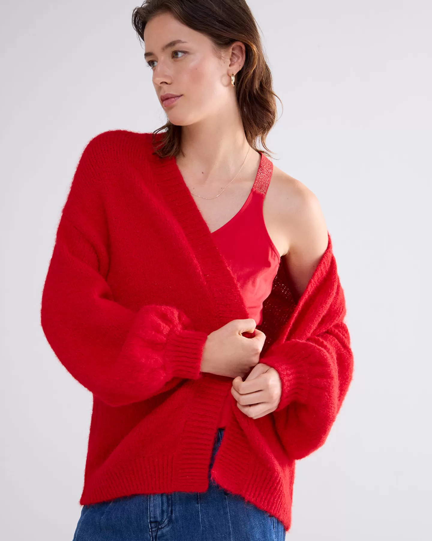Truien & Vesten>Summum Zacht Vest Met Pofmouwen Rood