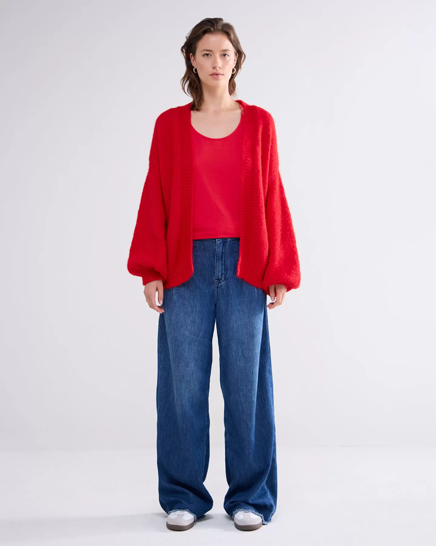 Truien & Vesten>Summum Zacht Vest Met Pofmouwen Rood
